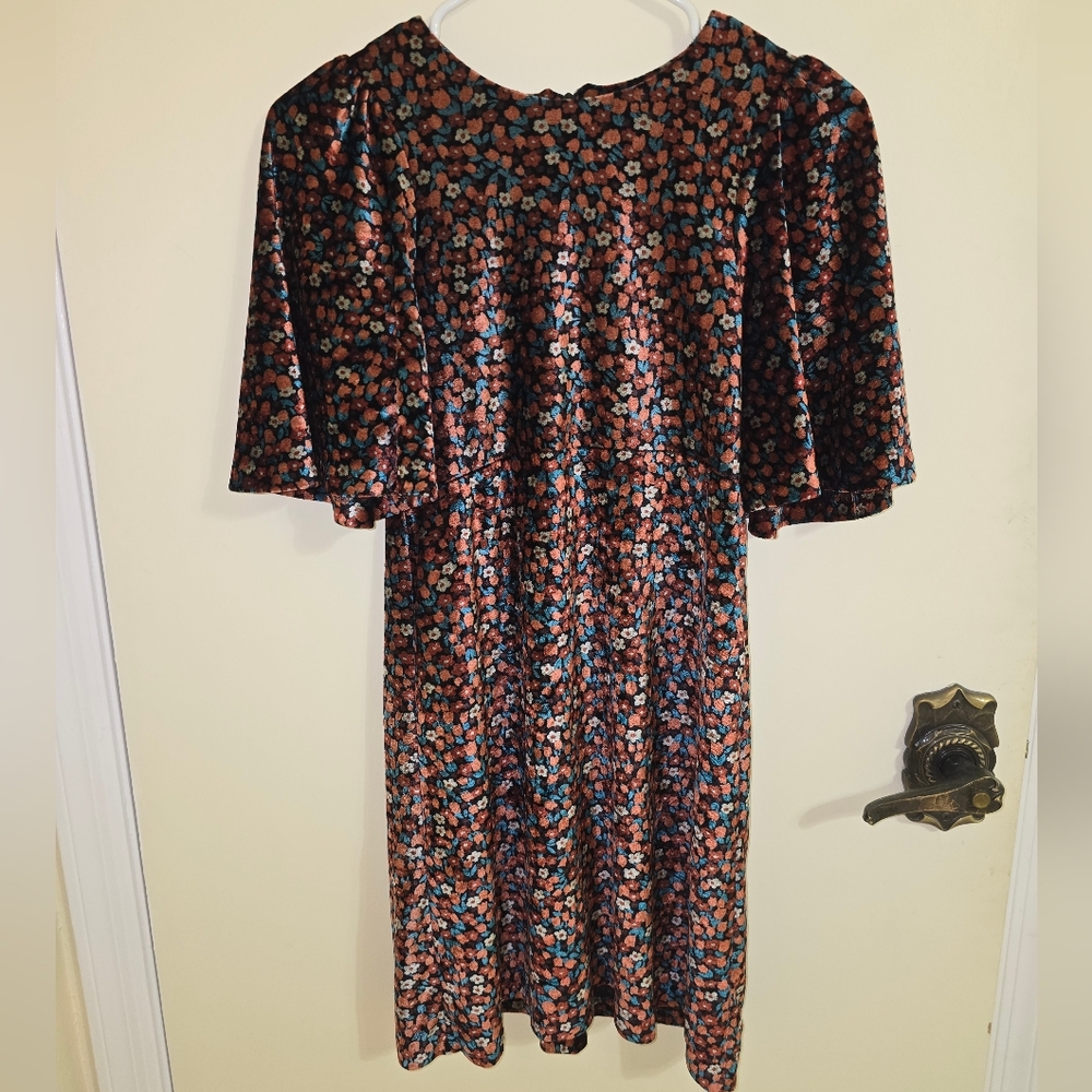 Zara Multicolor Floral Velvet Mini Dress Size: XS - Picture 5 of 7